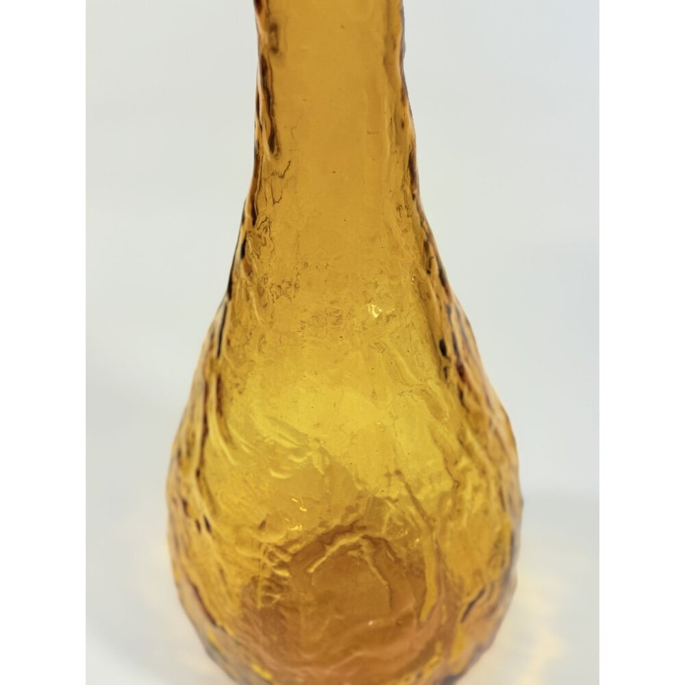 Genie Bottle Vintage Amber Empoli Crinkle Glass No Stopper Mid Century Art Home - Picture 5 of 15